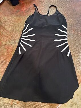 Black Mini Dress with White Radiant Stripe Panels